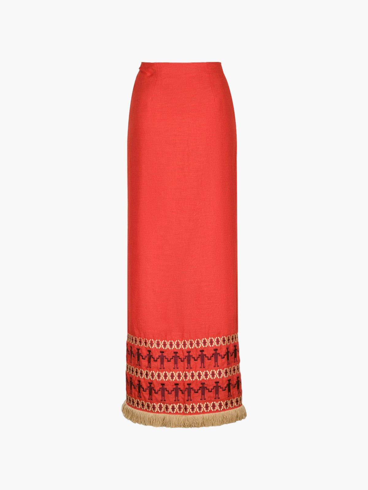 Guainia Linen Midi Skirt | Red Embroidered Guainia Linen Midi Skirt | Red Embroidered - Fashionkind