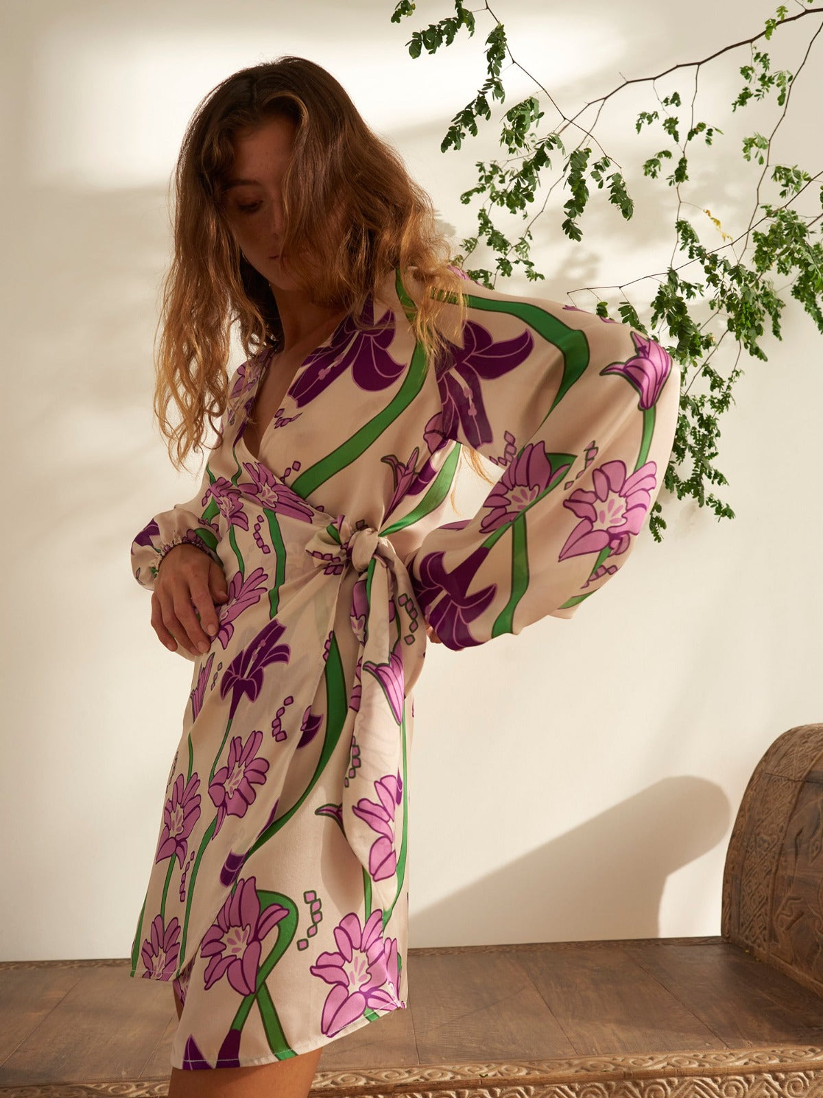Hojarasca Mini Silk Dress | Violet Flowers Hojarasca Mini Silk Dress | Violet Flowers - Fashionkind