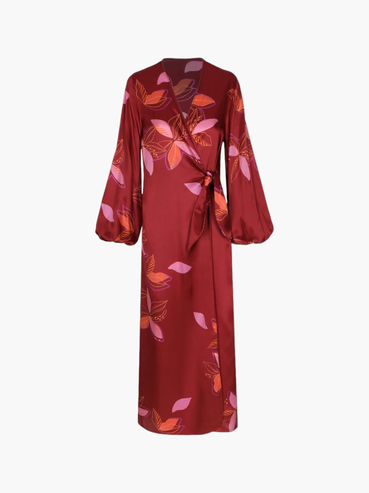Hojarasca Silk Maxi Dress | Wine Fuchsia Flowers Hojarasca Silk Maxi Dress | Wine Fuchsia Flowers - Fashionkind