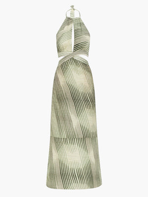 linen midi dress green Juan de Dios | San Agustin Pleated Linen Midi Dress | Green Stripes