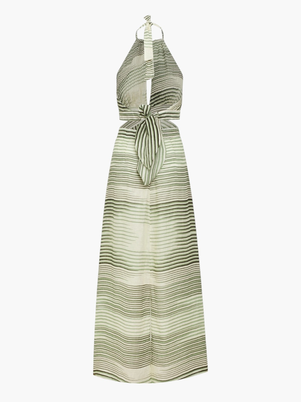 Juan de Dios | San Agustin Pleated Linen Midi Dress | Green Stripes | Fashionkind Juan de Dios | San Agustin Pleated Linen Midi Dress | Green Stripes | Fashionkind