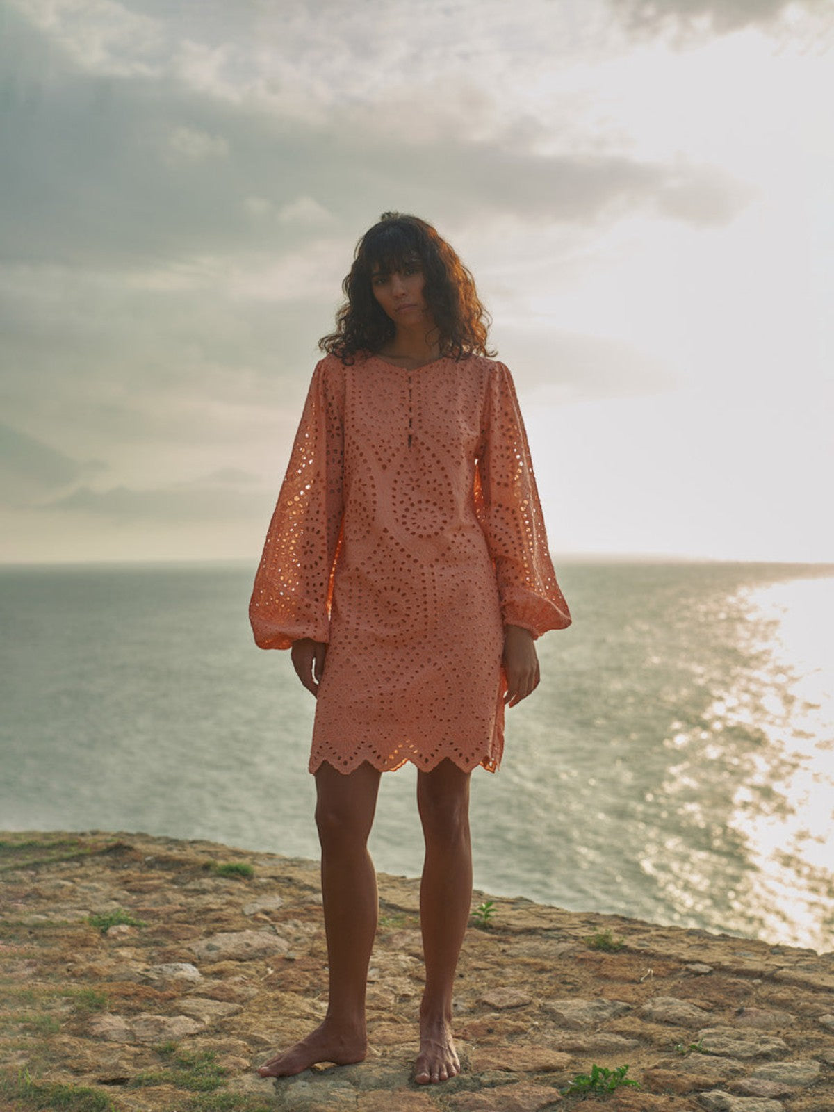 San Marco Eyelet Mini Dress | Apricot San Marco Eyelet Mini Dress | Apricot - Fashionkind