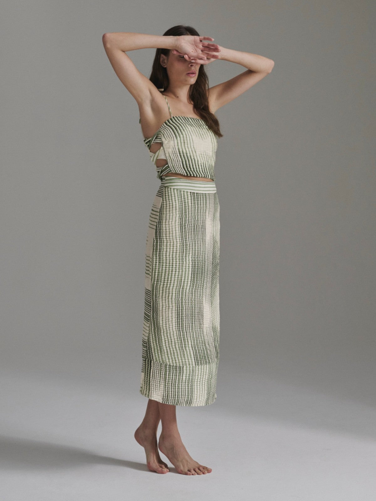 Tejada Pleated Linen Top | Green Stripes Tejada Pleated Linen Top | Green Stripes - Fashionkind
