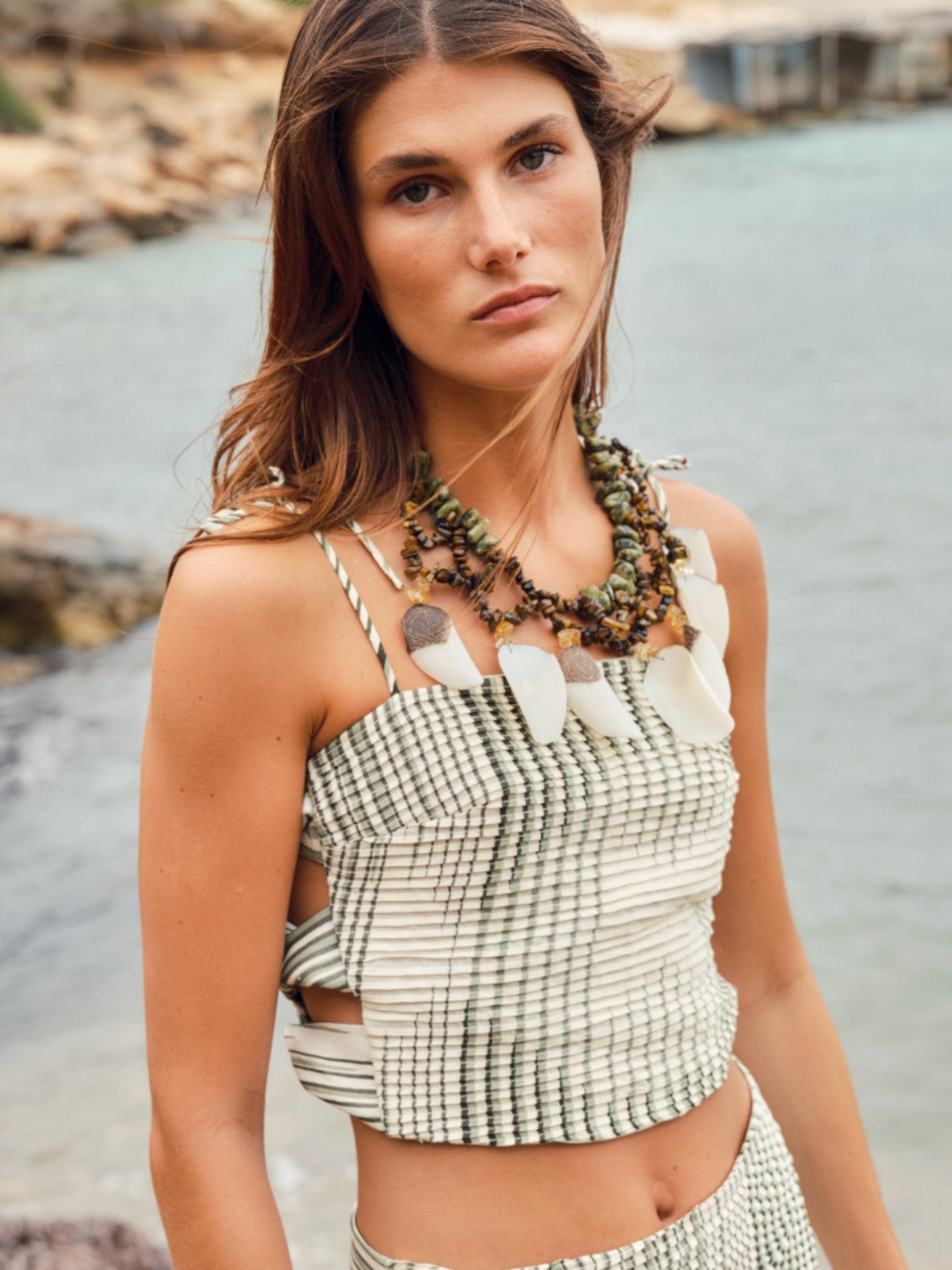 Tejada Pleated Linen Top | Green Stripes Tejada Pleated Linen Top | Green Stripes - Fashionkind