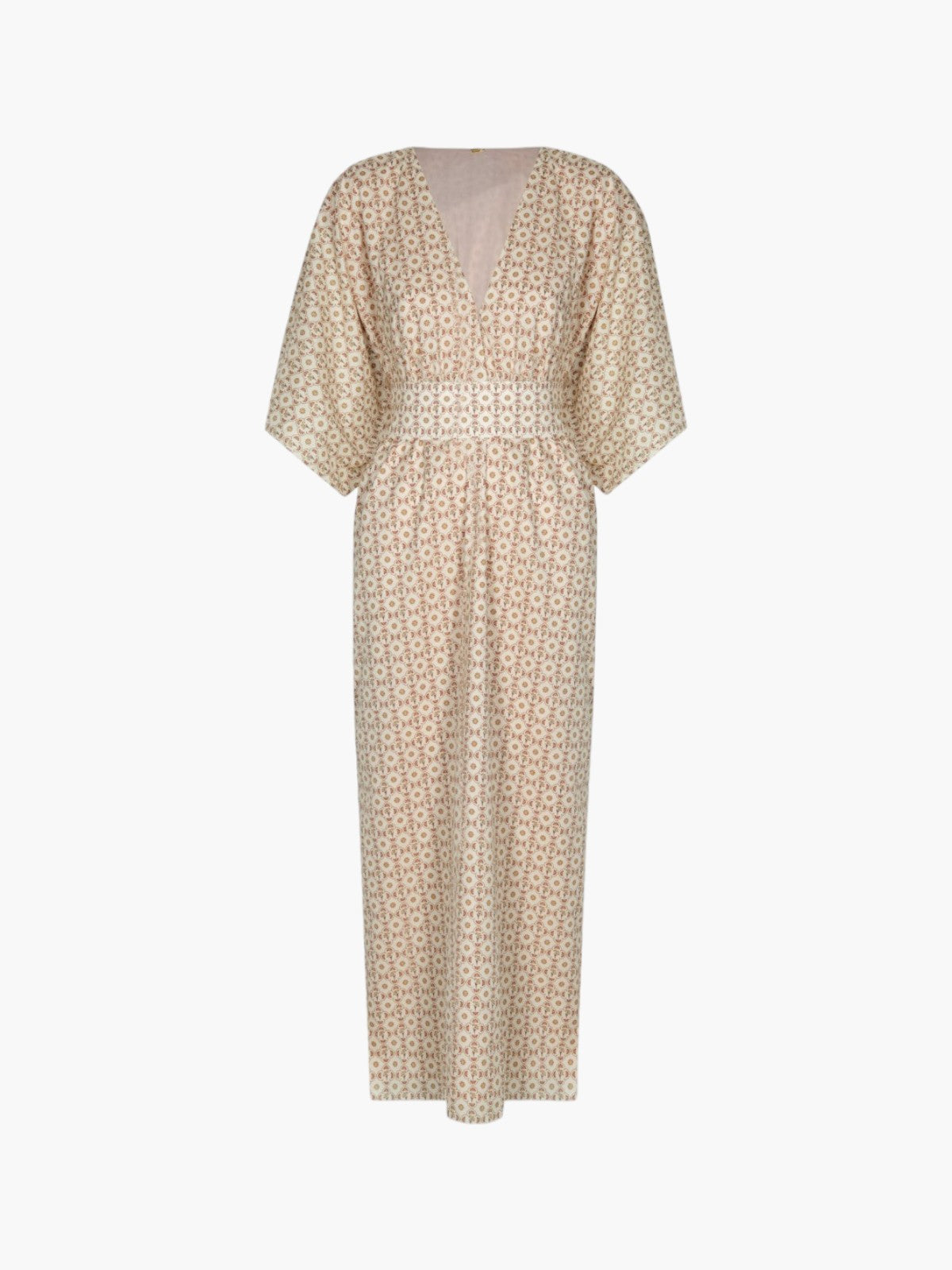 Juan de Dios | Topacio Bio Cotton Maxi Dress | Beige May Flower