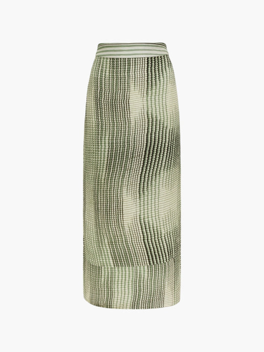 Beatrice Pleated Linen Midi Skirt | Green Stripes
