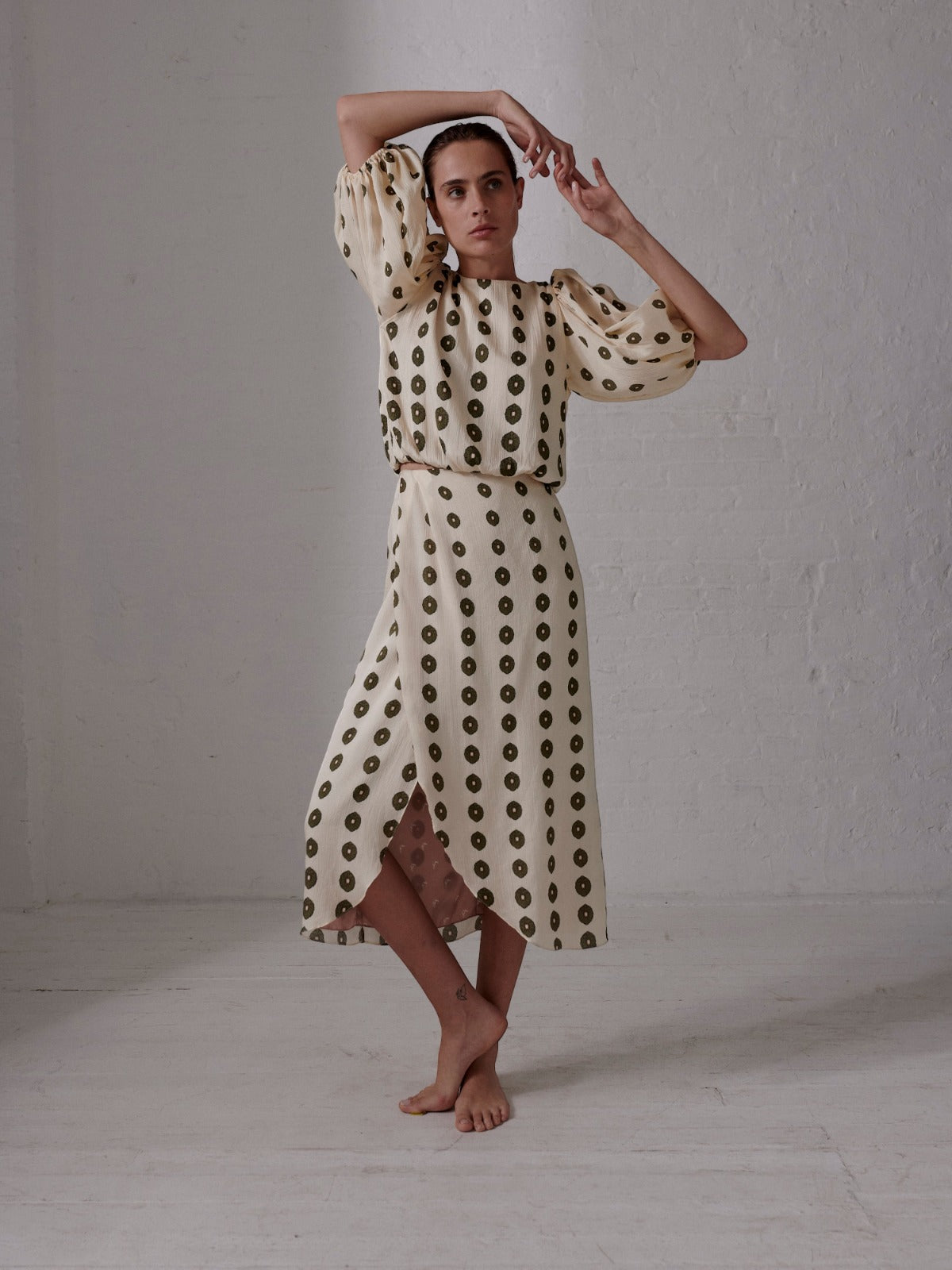 Guayacan Silk Martellato Blouse | Ivory Green Chintz Guayacan Silk Martellato Blouse | Ivory Green Chintz