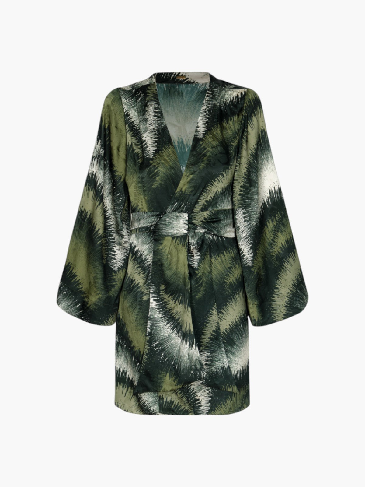Joaquina Silk Jacquard Mini Kaftan | Green Brushed Joaquina Silk Jacquard Mini Kaftan | Green Brushed - Fashionkind