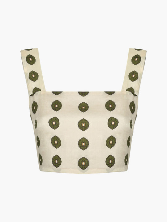 Marimba Silk Martellato Top  | Ivory Green Chintz