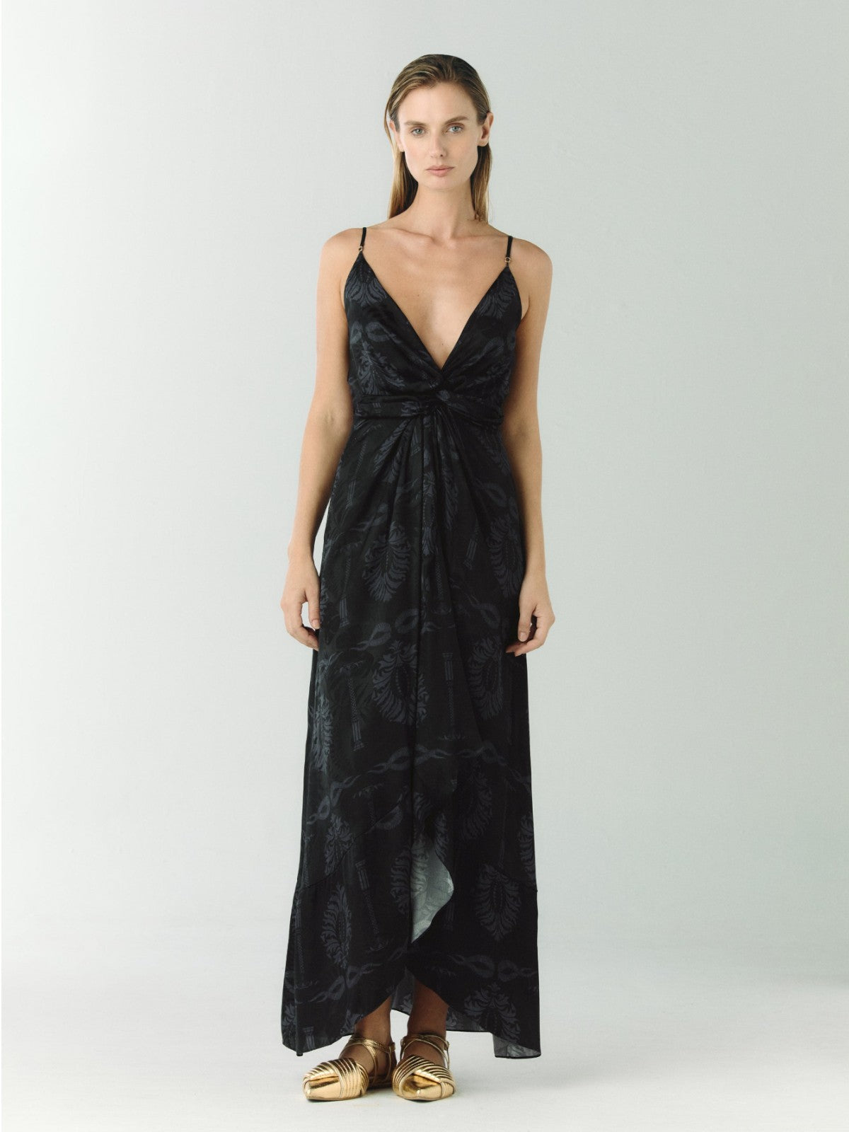 Sabina Silk Jacquard Midi Dress | Black Sabina Silk Jacquard Midi Dress | Black - Fashionkind
