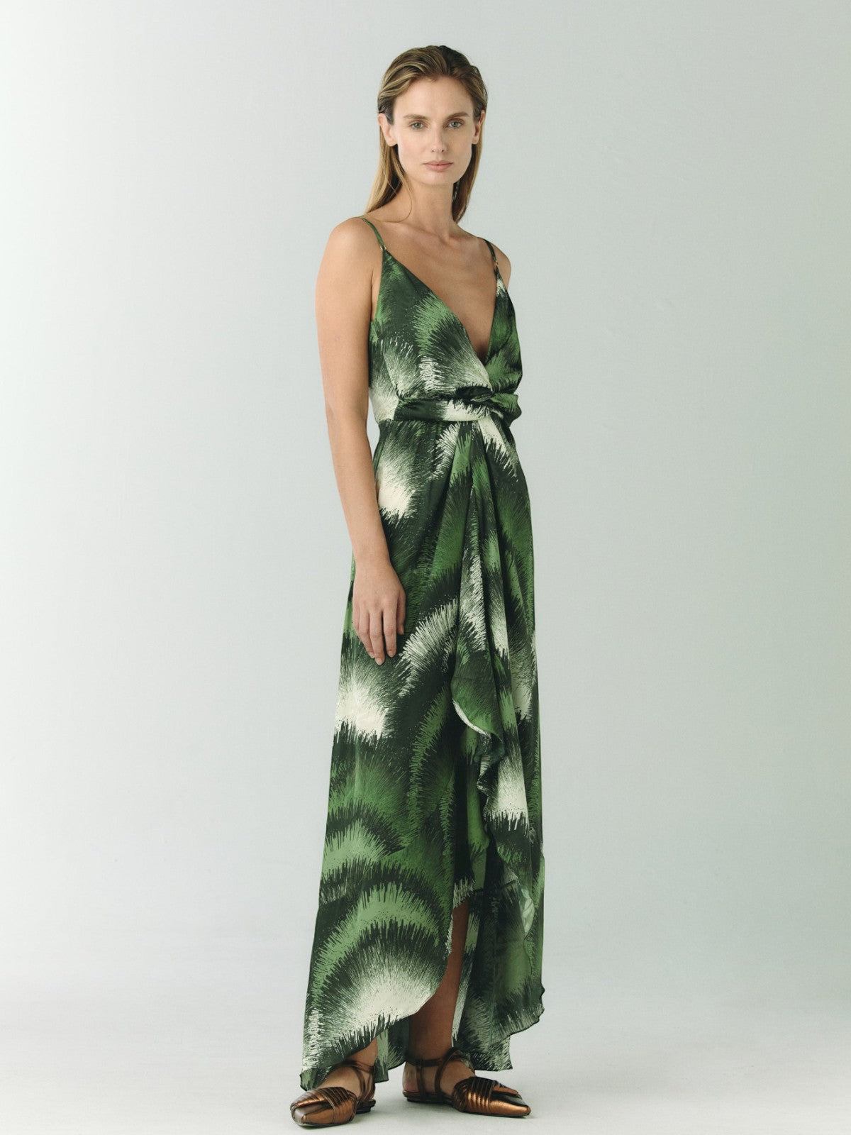 Sabina Silk Jacquard Midi Dress | Green Brushed Sabina Silk Jacquard Midi Dress | Green Brushed - Fashionkind