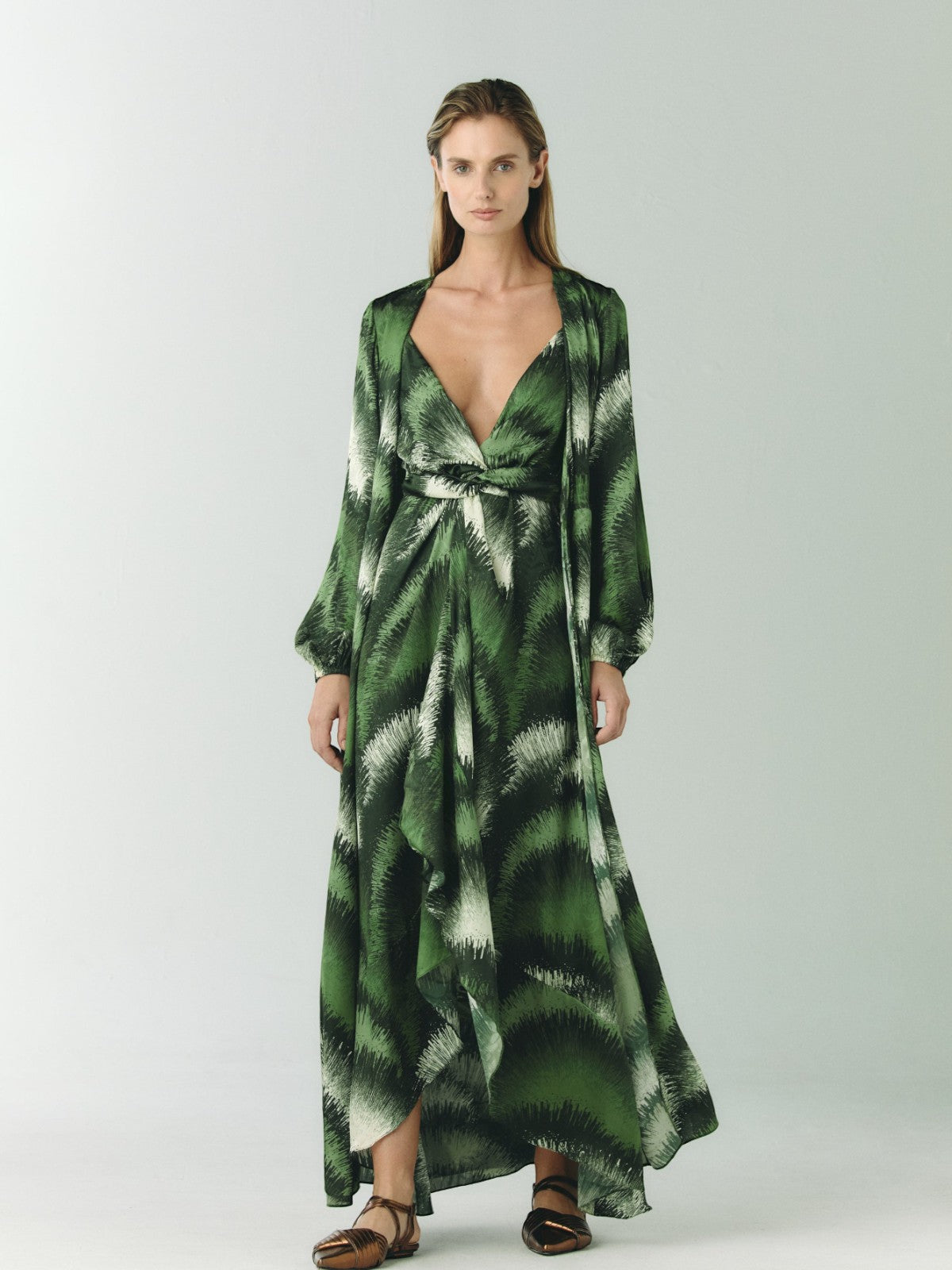 Sabina Silk Jacquard Midi Dress | Green Brushed Sabina Silk Jacquard Midi Dress | Green Brushed - Fashionkind