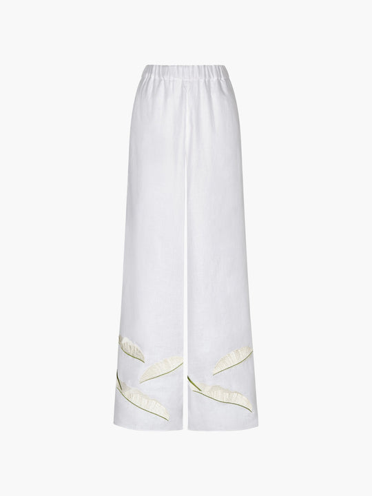 San Benito Embroidered Linen Pants | White