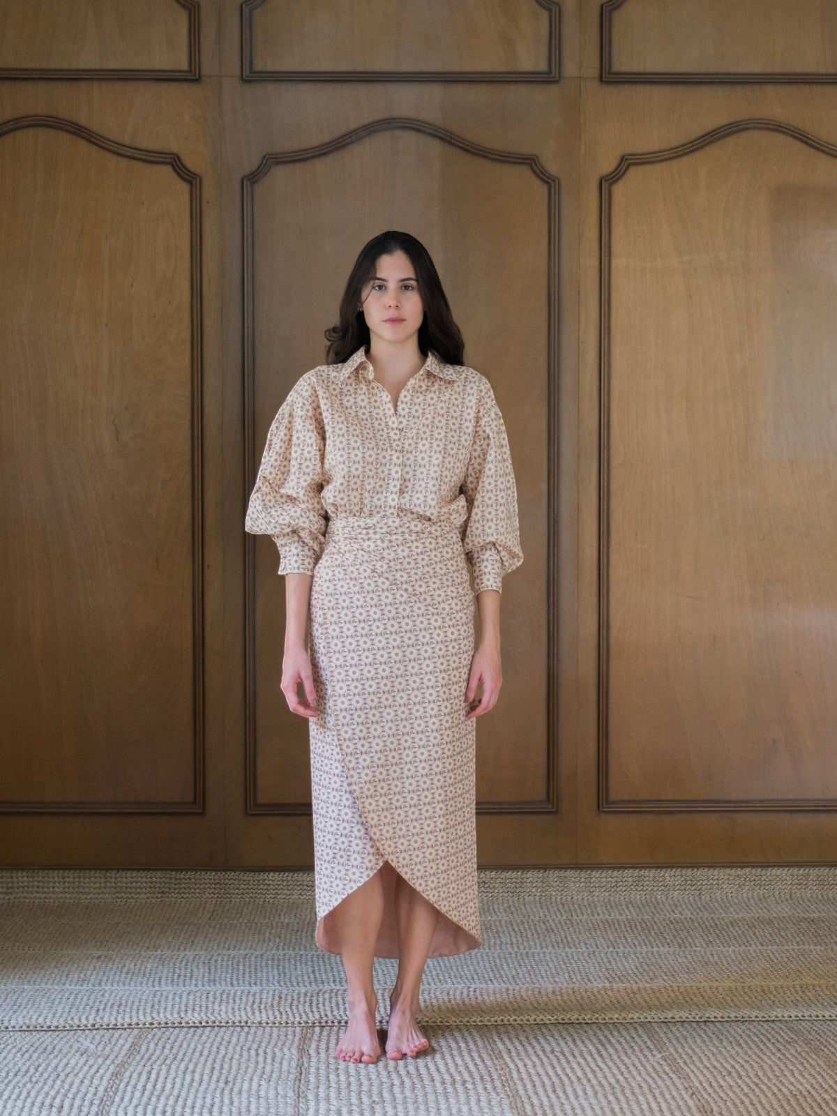 Siboney Cotton Bio Wrap Midi Skirt | Beige May Flower Siboney Cotton Bio Wrap Midi Skirt | Beige May Flower - Fashionkind