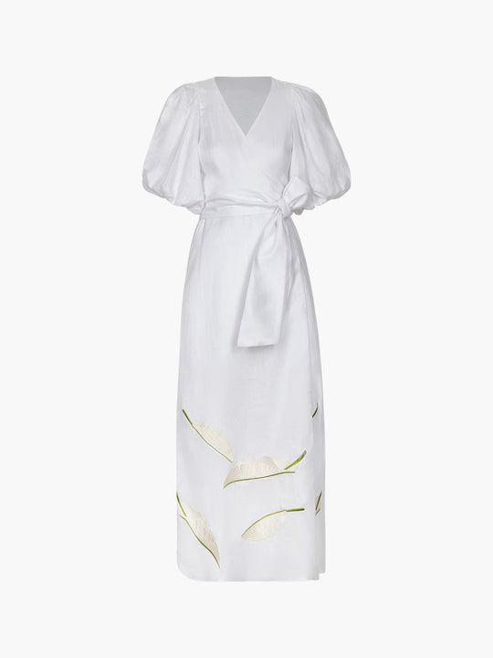 Ermita Linen Embroidered Midi Dress | White
