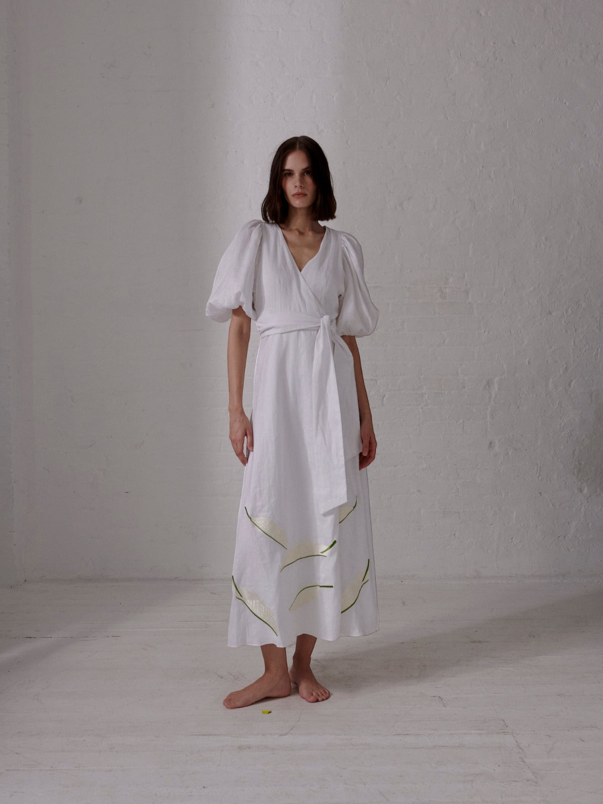 Ermita Linen Embroidered Midi Dress | White Ermita Linen Embroidered Midi Dress | White