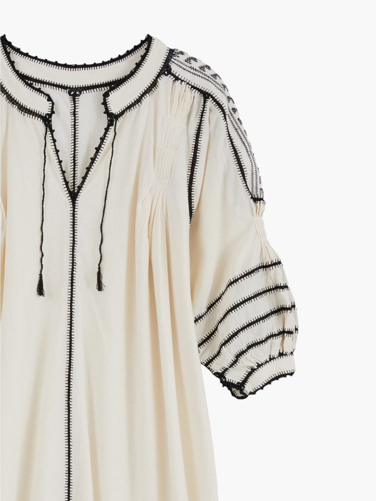 Larkin Lane | Amorcita Mexican Dress Long Sleeve | Ivory/Black | Fashionkind Larkin Lane | Amorcita Mexican Dress Long Sleeve | Ivory/Black | Fashionkind