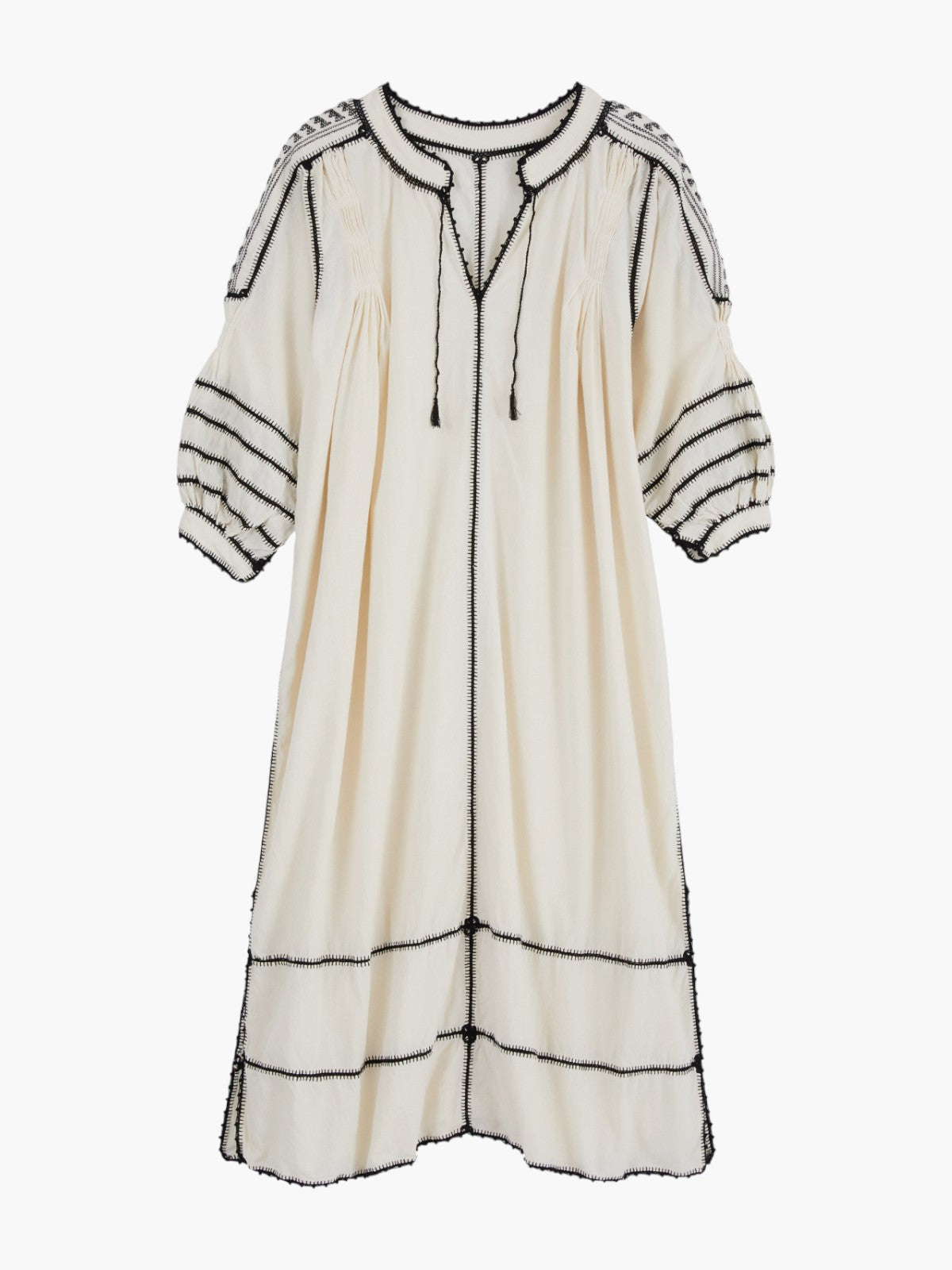Larkin Lane | Amorcita Mexican Dress Long Sleeve | Ivory/Black | Fashionkind Larkin Lane | Amorcita Mexican Dress Long Sleeve | Ivory/Black | Fashionkind