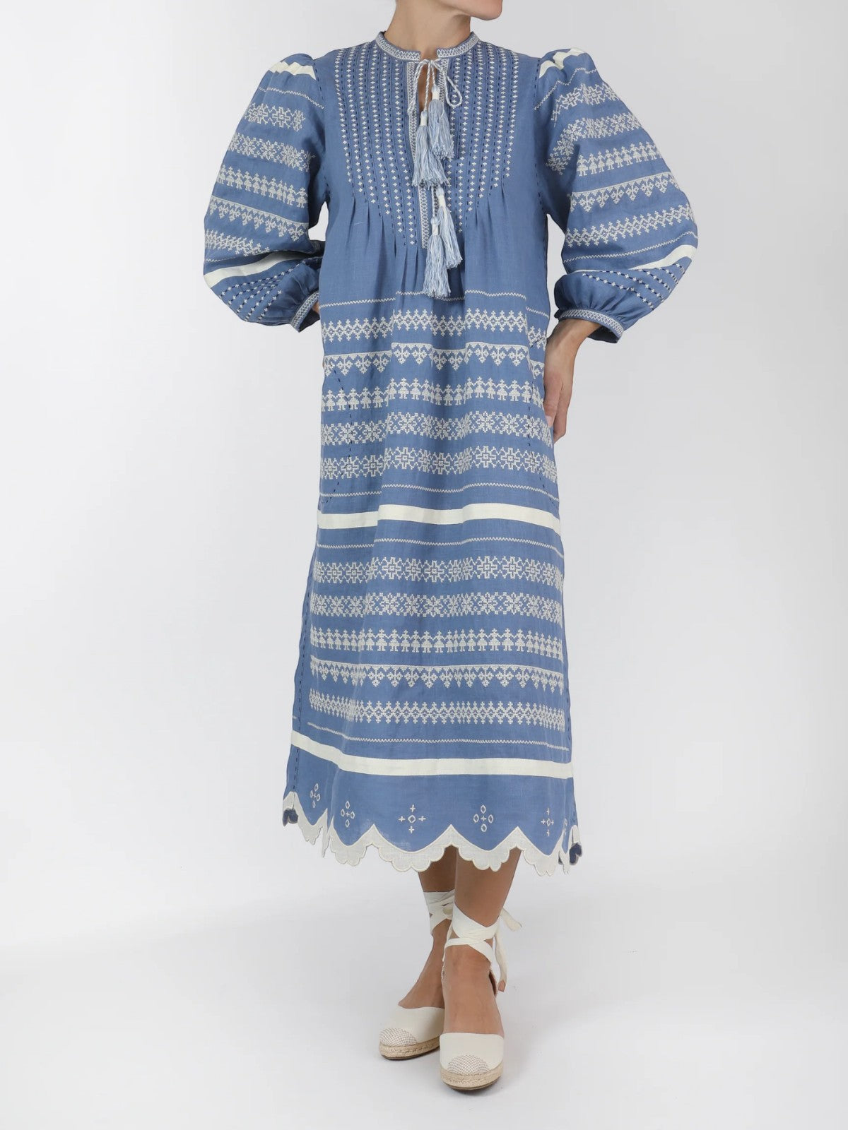 Kateryna Embroidered Ukrainian Dress | French Blue/White Kateryna Embroidered Ukrainian Dress | French Blue/White