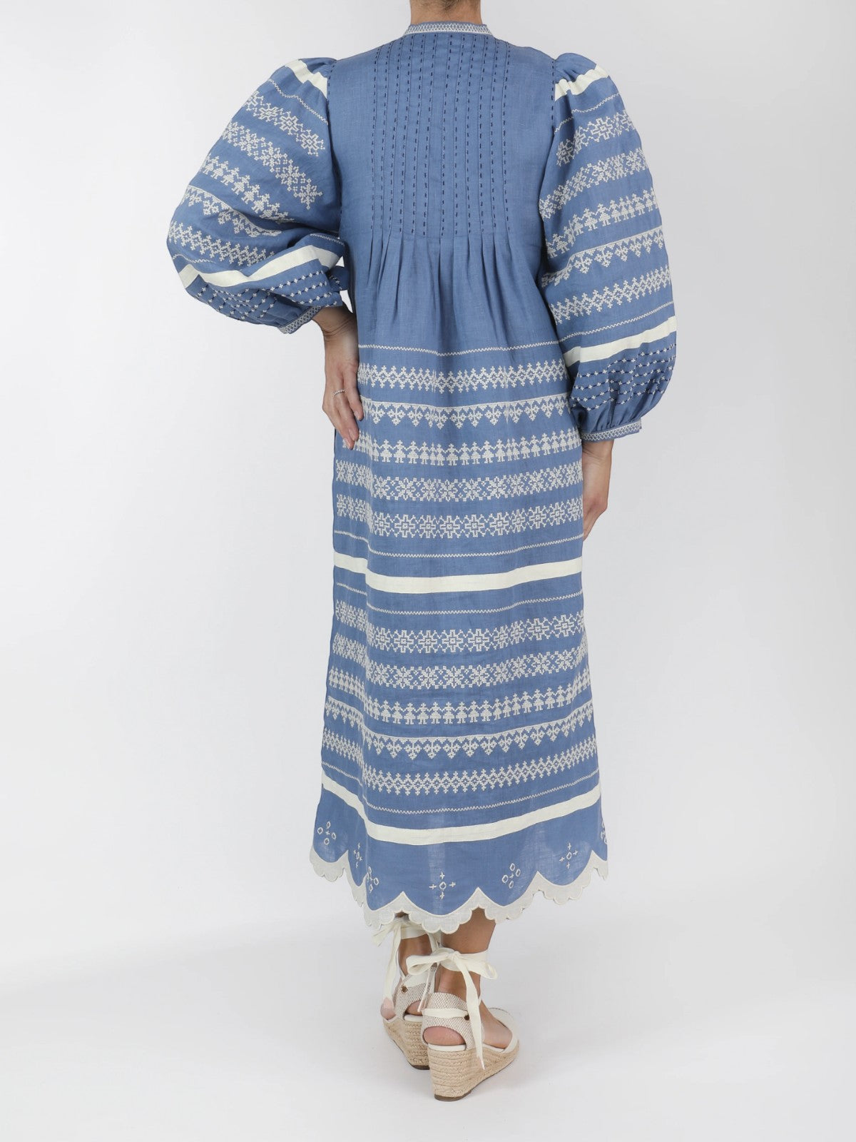 Kateryna Embroidered Ukrainian Dress | French Blue/White Kateryna Embroidered Ukrainian Dress | French Blue/White