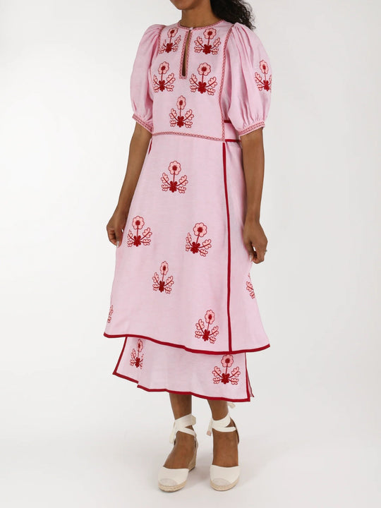 Lillie Ukrainian Embroidered Dress | Pink/Wine