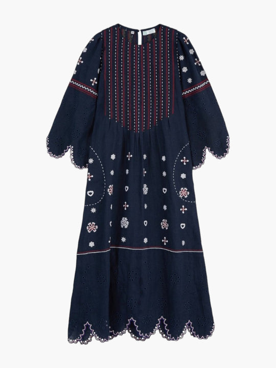 Maryna Embroidered Ukrainian Dress | Navy