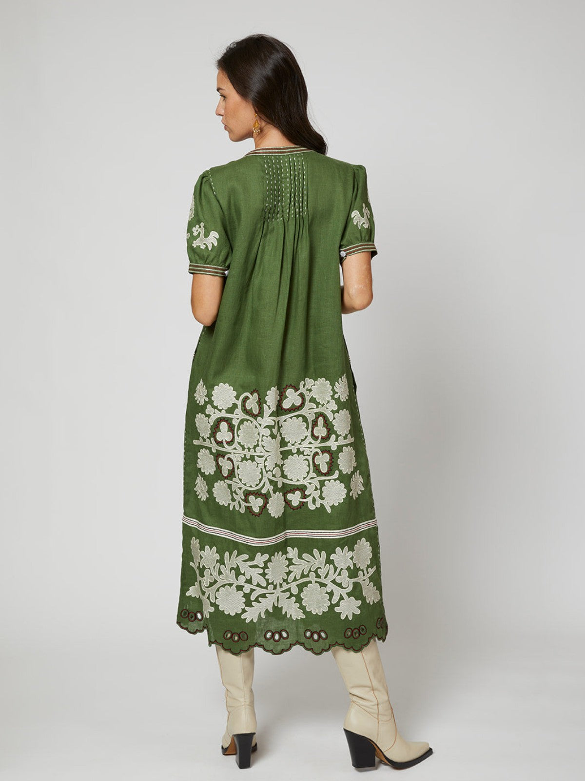 Natalia Ukrainian Embroidered  Dress | Olive Green Natalia Ukrainian Embroidered  Dress | Olive Green