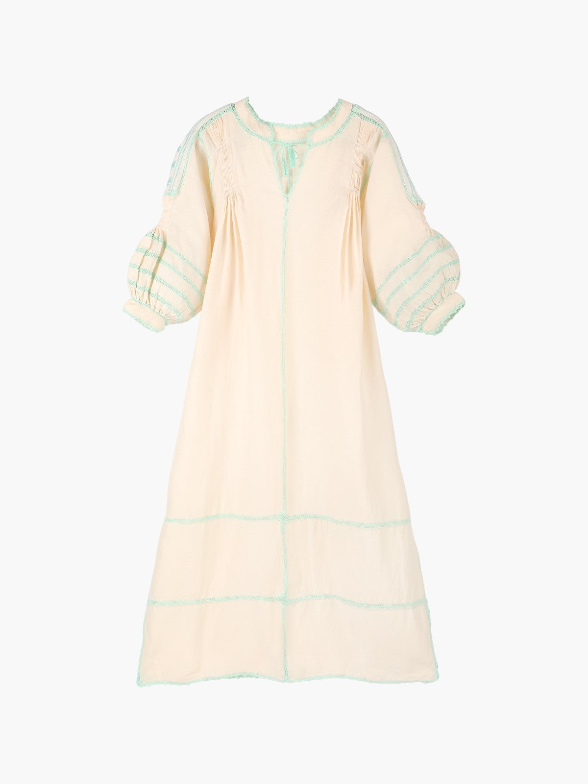 Larkin Lane | Amorcita Linen Mexican Dress | Ivory/Turquoise | Fashionkind Larkin Lane | Amorcita Linen Mexican Dress | Ivory/Turquoise | Fashionkind