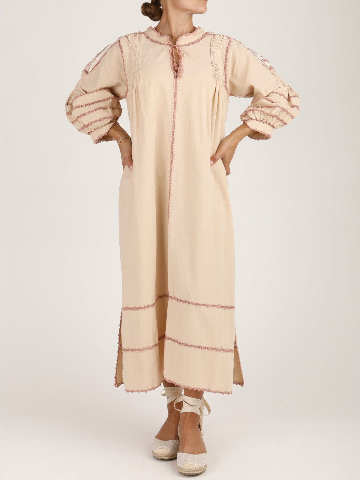 Larkin Lane | Amorcita Linen Mexican Dress | Ivory/Turquoise | Fashionkind Larkin Lane | Amorcita Linen Mexican Dress | Ivory/Turquoise | Fashionkind