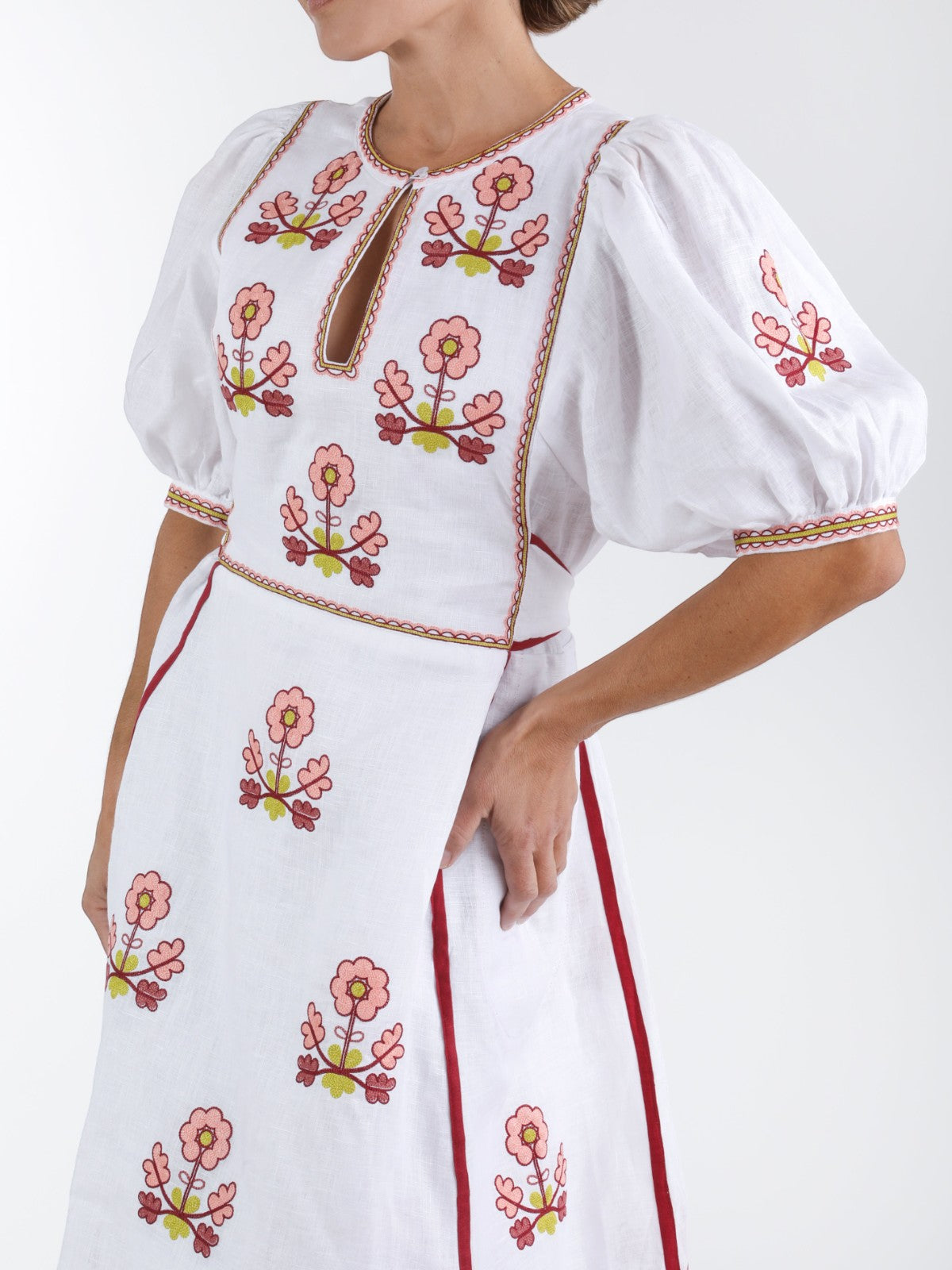 Larkin Lane | Lillie Ukrainian Embroidered Dress | White/Pink Larkin Lane | Lillie Ukrainian Embroidered Dress | White/Pink
