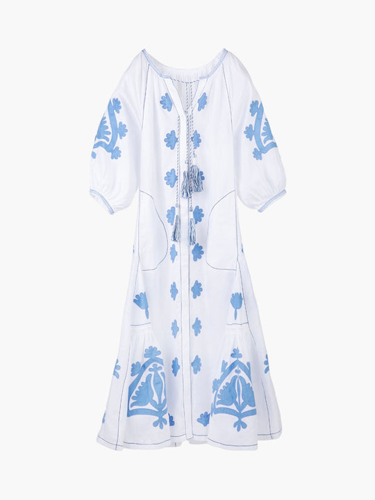 Matisse Embroidered Ukrainian Dress | White/Light Blue