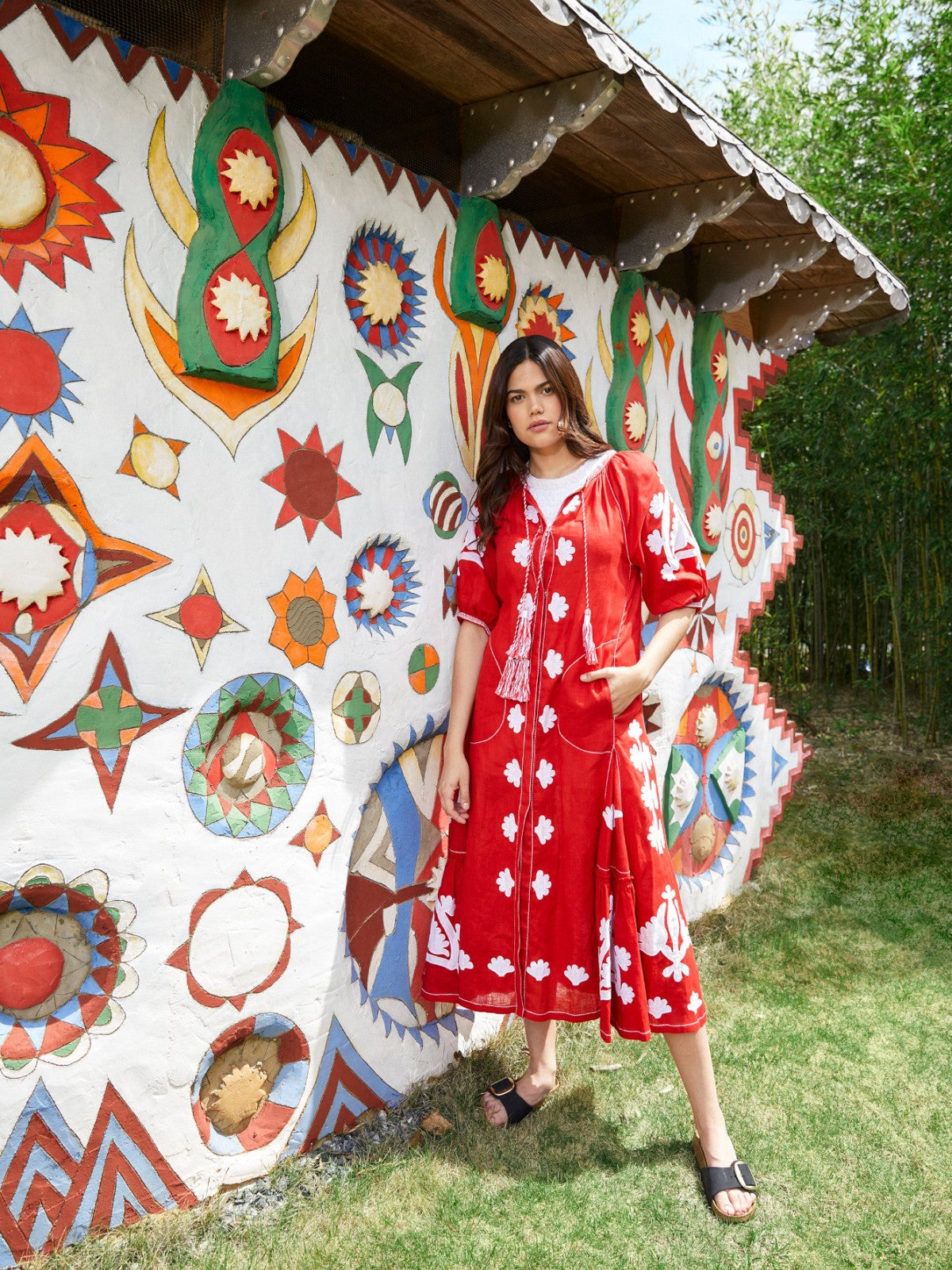 ukrainian embroidered dresses Larkin Lane | Matisse Embroidered Ukrainian Dress | Red/Pink
