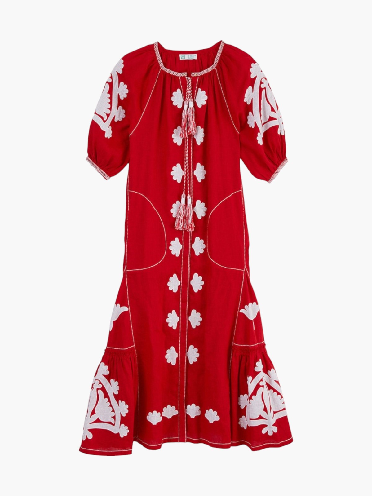 Larkin Lane | Matisse Embroidered Ukrainian Dress/Kaftan | Red/White