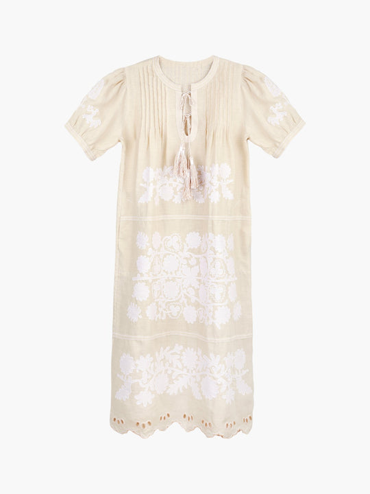 Natalia Ukrainian Embroidered Dress | Wheat