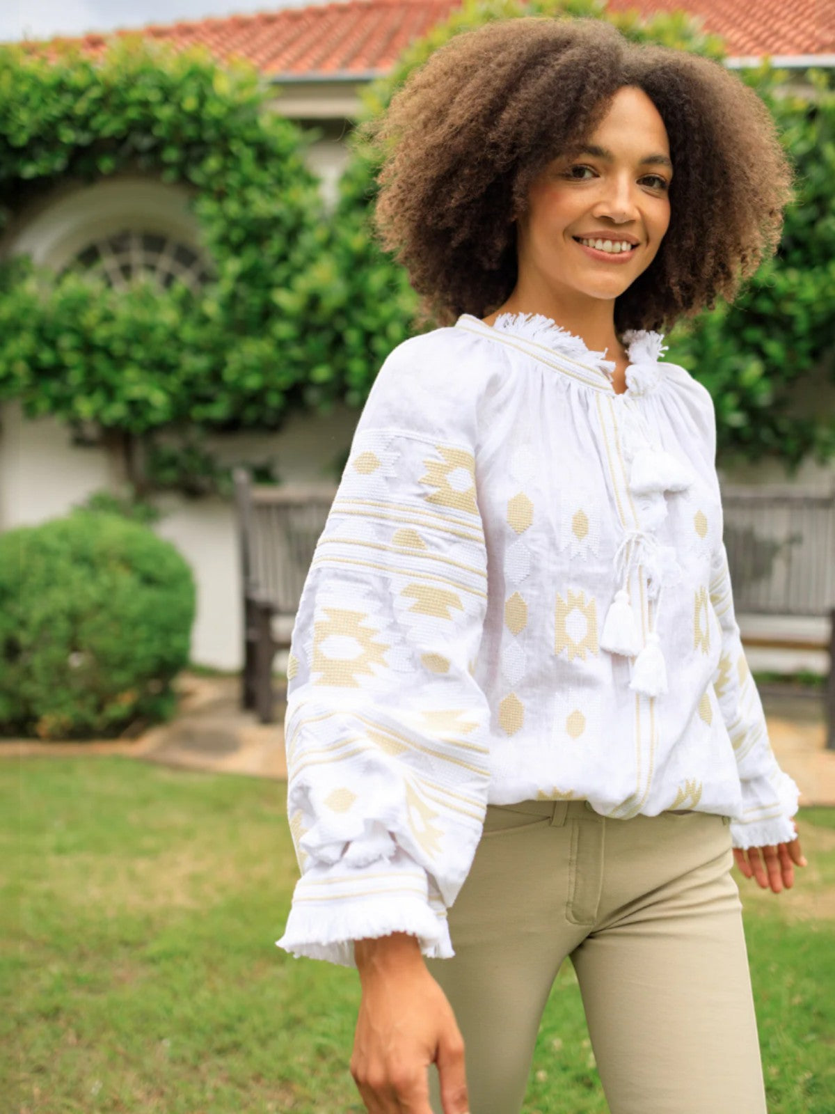 Sonya Embroidered Ukrainian Top | Ivory/Taupe