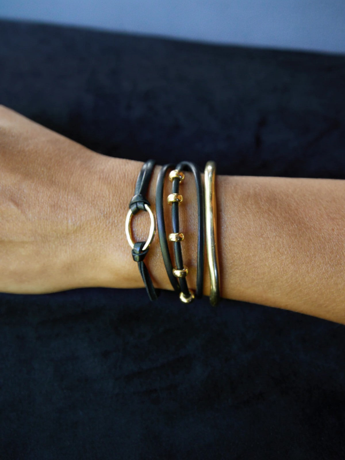 Black And Gold Leather Bracelet