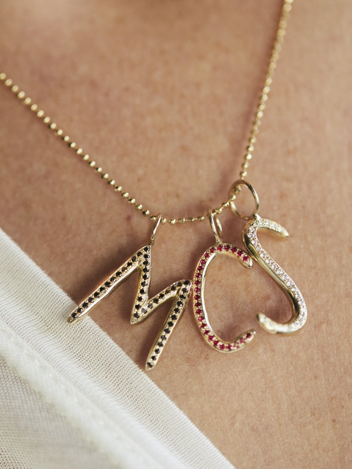 Diamond Pavé Raw Letter Charm | Gold Diamond Pavé Raw Letter Charm | Gold