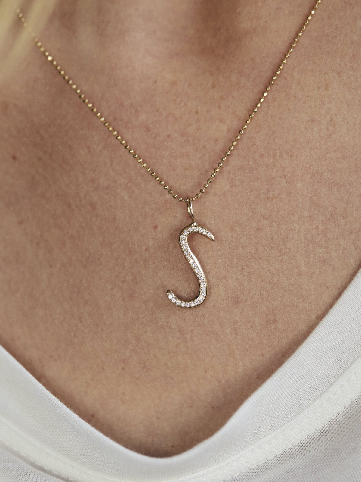 Diamond Pavé Raw Letter Charm | Gold Diamond Pavé Raw Letter Charm | Gold