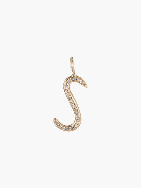 Diamond Pavé Raw Letter Charm | Gold