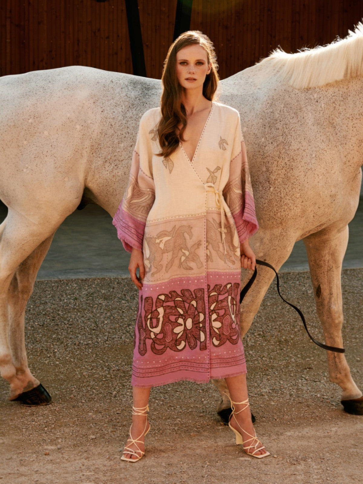 Animal Realm Long Kimono | Ivory/Powder Pink/Lilac Animal Realm Long Kimono | Ivory/Powder Pink/Lilac