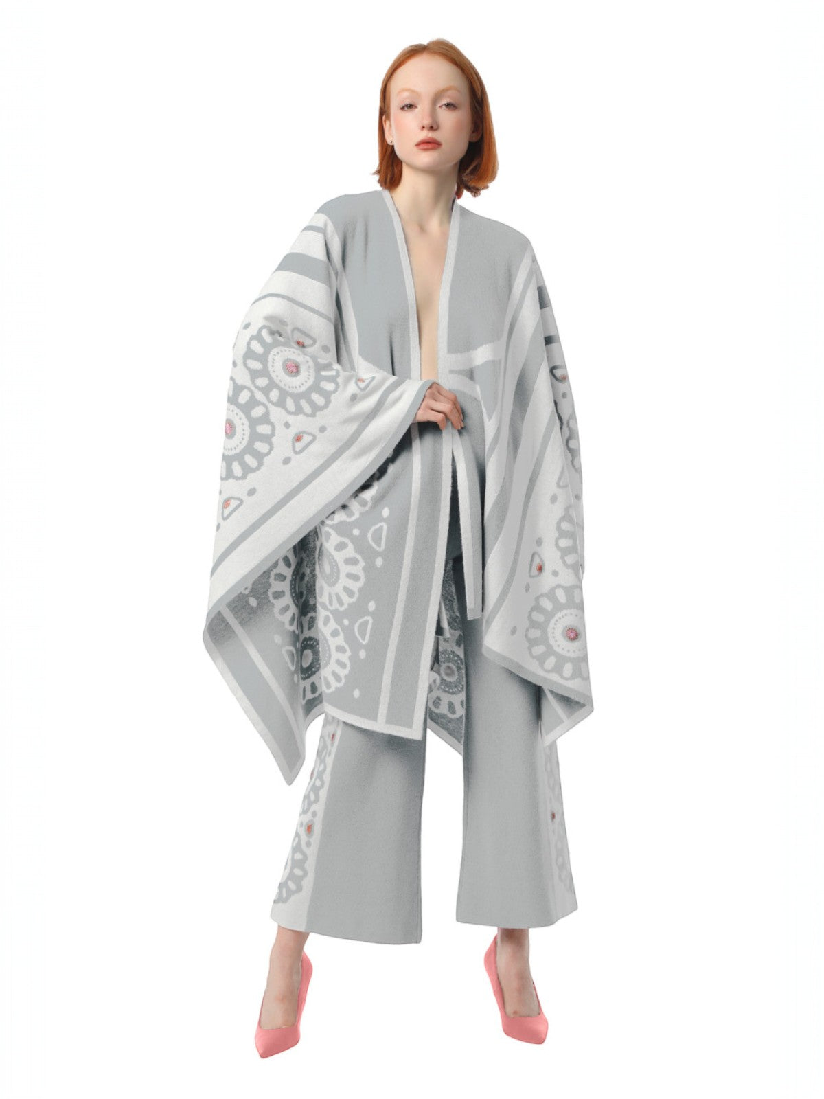 Modern Muse Poncho | Light Grey/White Ice