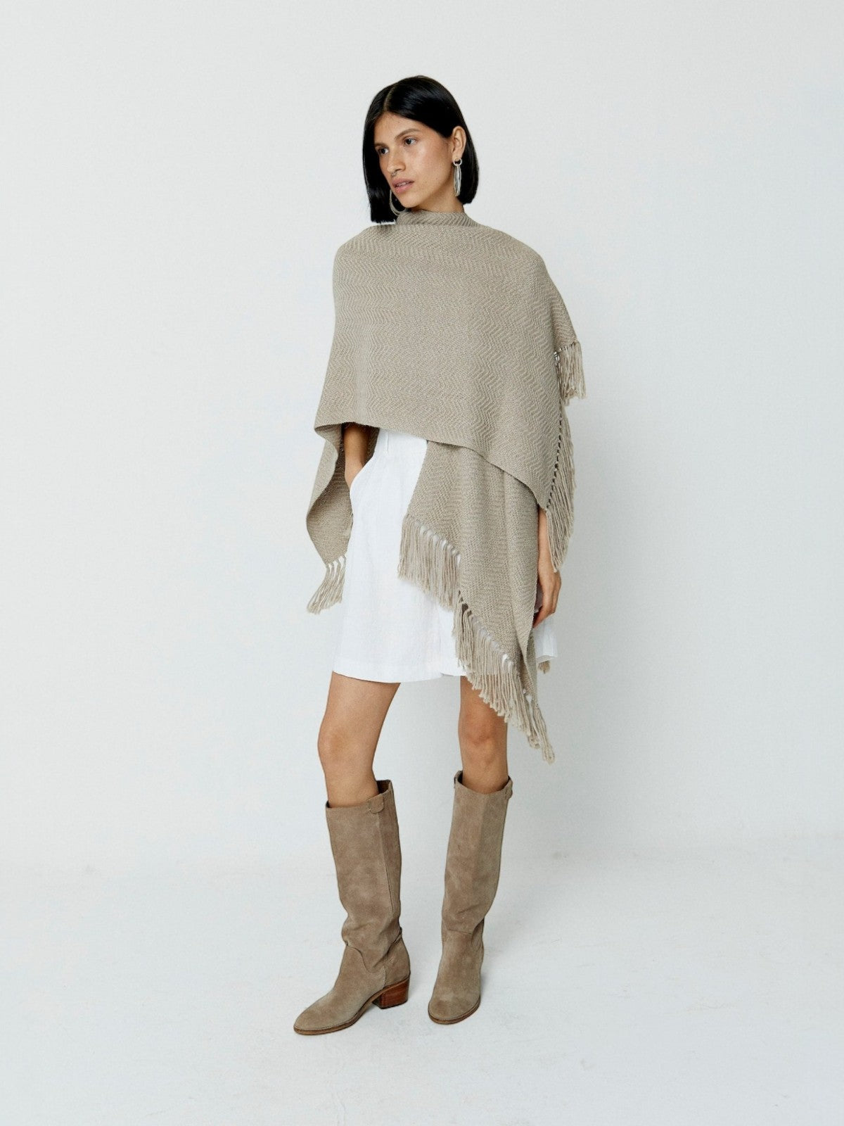 Herringbone Ruana | Taupe Herringbone Ruana | Taupe