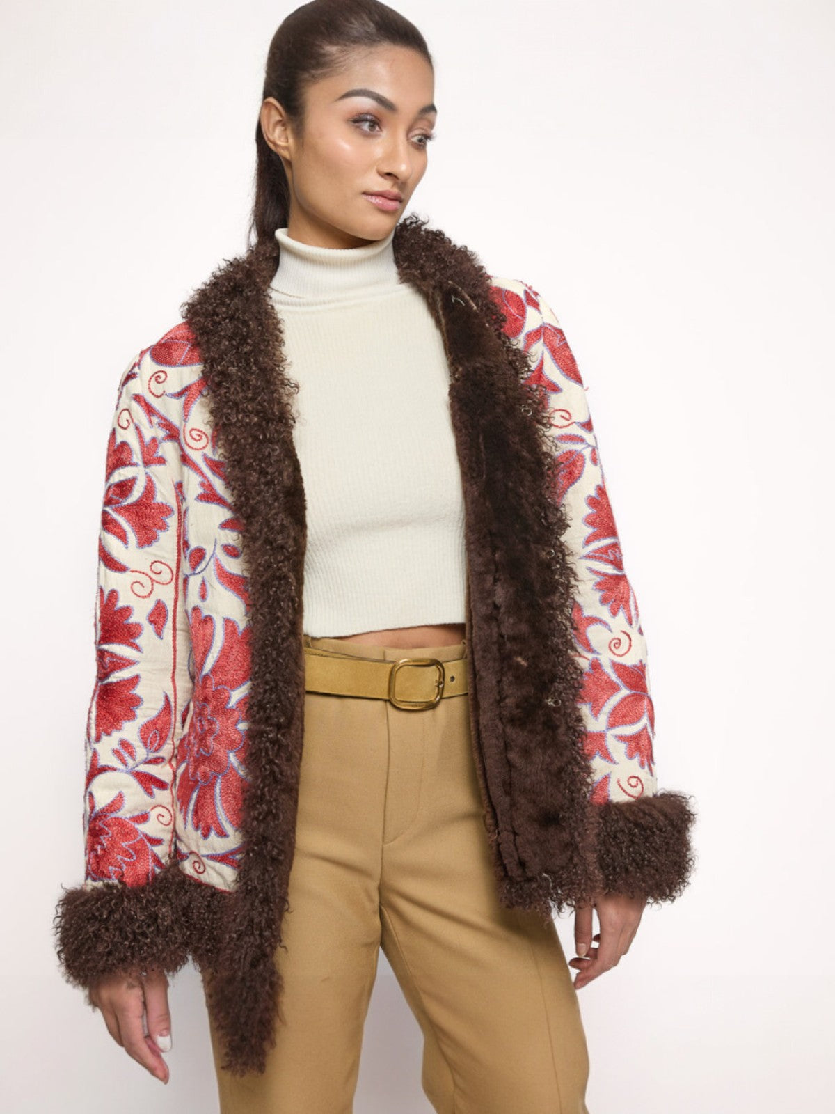Zebay Coat - S | Pink Print/Brown Trim Zebay Coat - S | Pink Print/Brown Trim