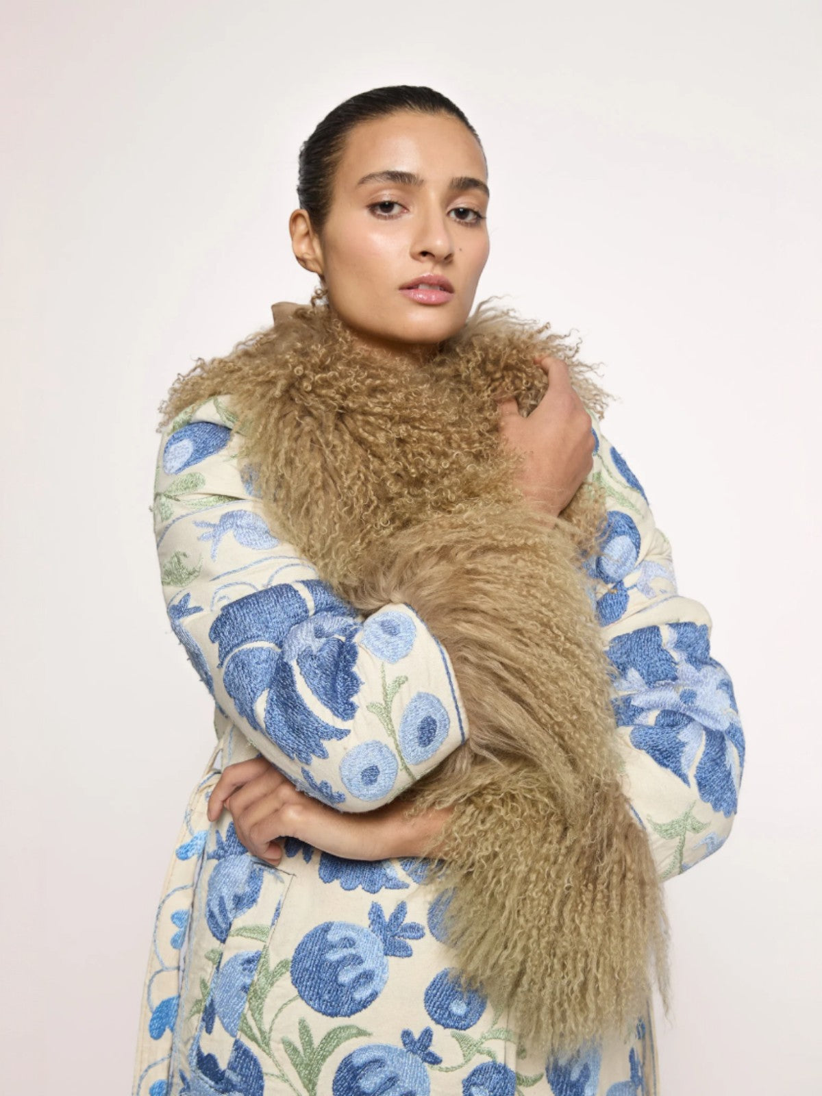 Aisara Wrap Coat - S | Blue Print/White