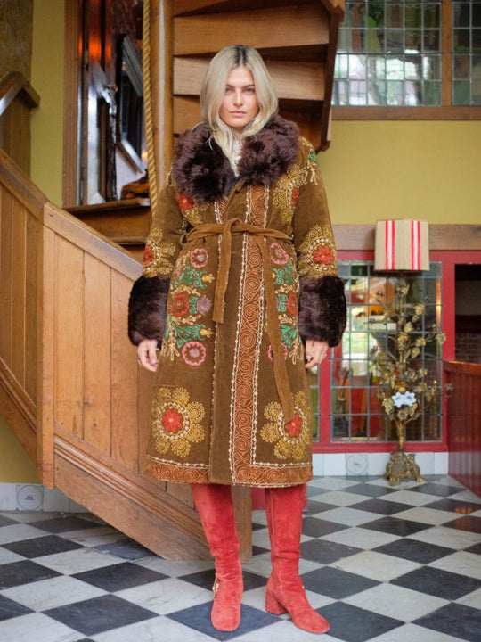 Aisara Wrap Coat - L | Multi Print/Brown