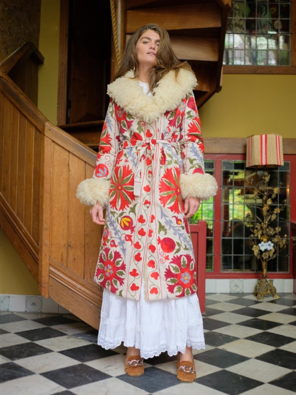 Aisara Wrap Coat - S | Print/Ivory