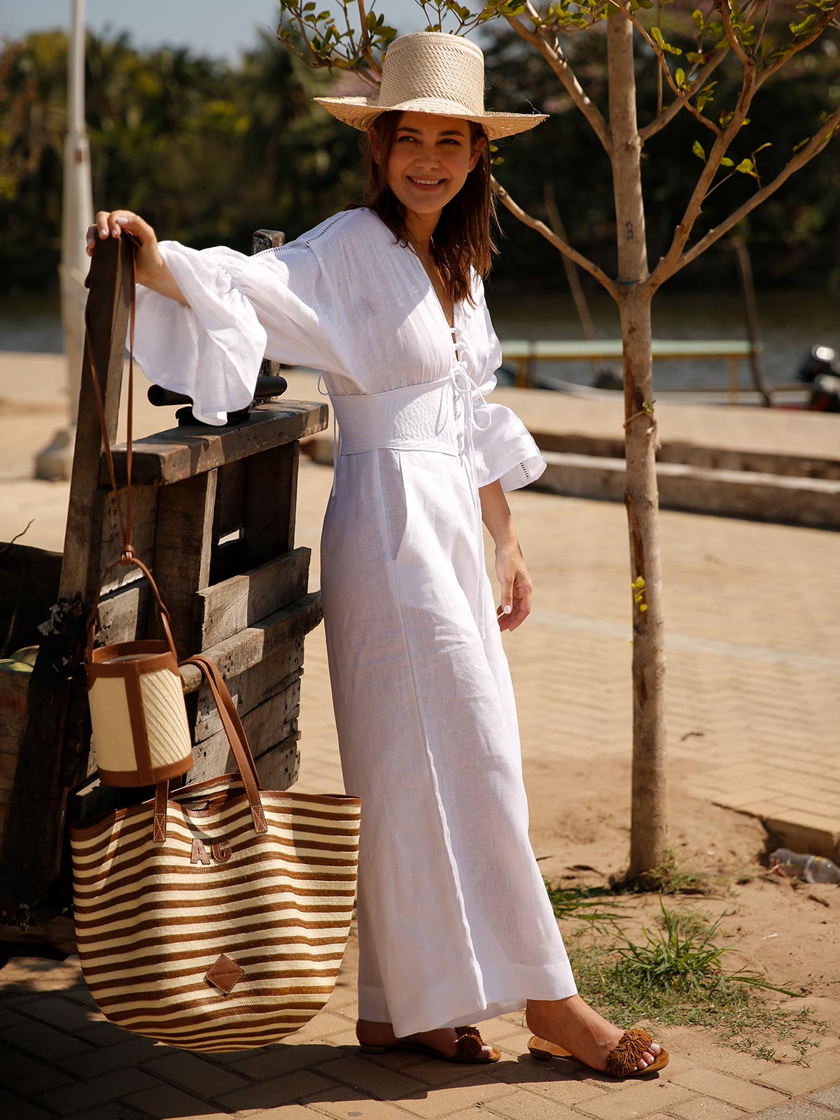 Marcial Handbag in Leather and Cana Flecha | Copper Stripes Marcial Handbag in Leather and Cana Flecha | Copper Stripes