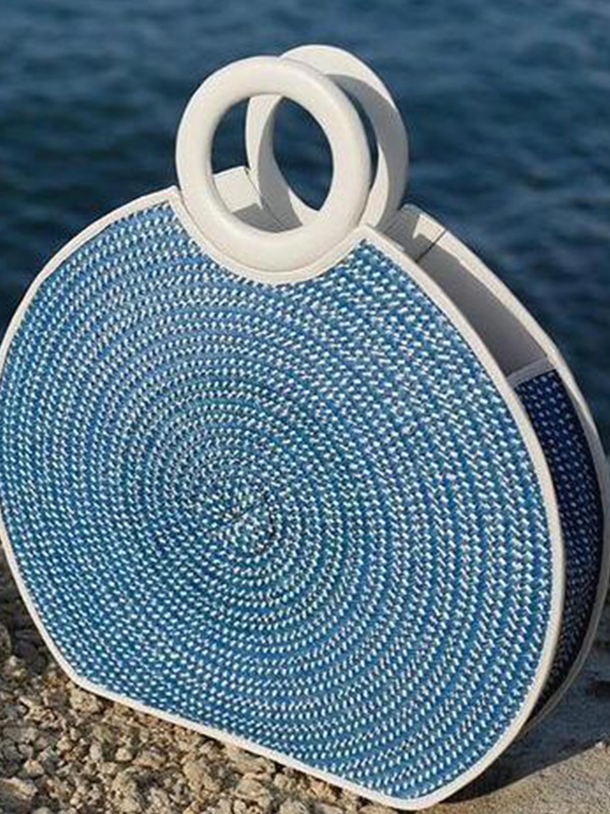 Zenu Large Handbag in Leather and Cana Flecha | Blue Zenu Large Handbag in Leather and Cana Flecha | Blue