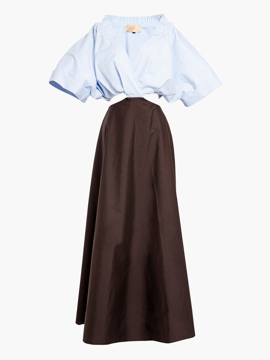 Gloria Dress | Brown With Powder Blue
