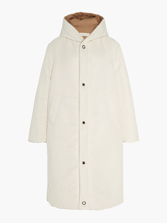 Sustainable Reversible Satin Down Coat | White/Camel